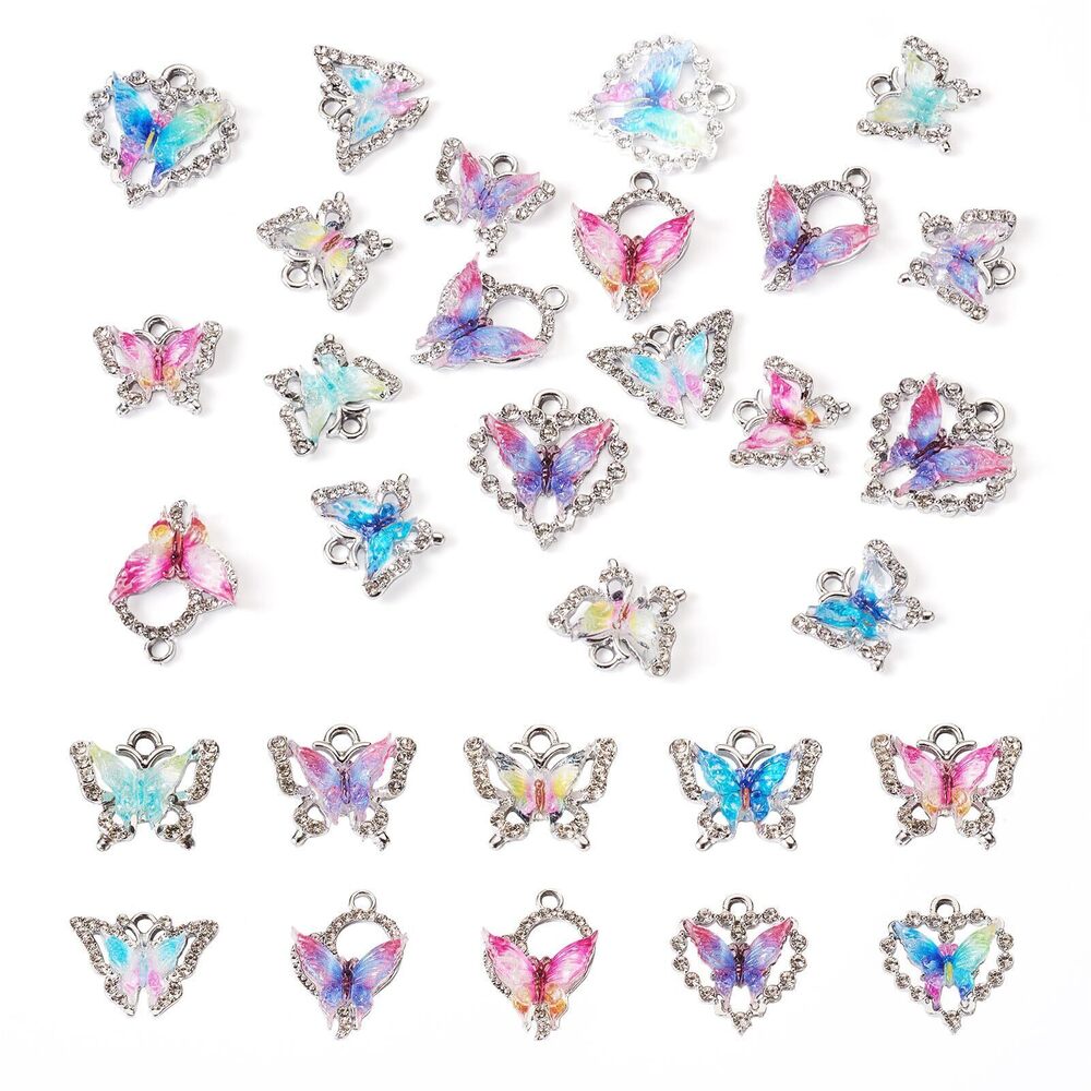 8747 20Pcs Rhinestone Butterfly Charms Pendant Small Crystal Butterfly